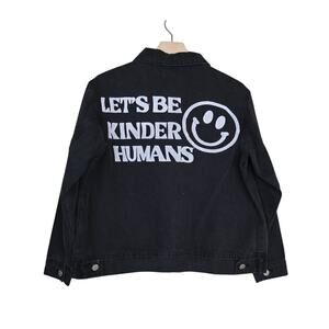 Sadie & Sage Women's XS Let's Be Kinder Humans Denim Jacket in Black (Oversized)